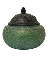 Vintage Silvestri Mouth Blown Iridescent Green Crackle Glass Jar Brass M... - $46.18 CAD