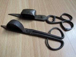 Antique HAND FORGED IRON Primitive Handmade Wick Trimmer Scissors Candle Snuffer - £44.83 GBP