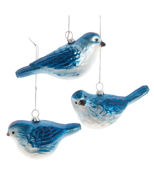 Kurt Adler Set of 3 Glass 5.5" Glittered Blue Bird Christmas Ornaments D4326 - $29.88