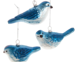 Kurt Adler Set of 3 Glass 5.5&quot; Glittered Blue Bird Christmas Ornaments D... - $29.88