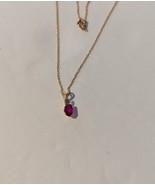 Genuine Ruby &amp; White Topaz 10kt Stamped Yellow Gold Necklace 18&quot; - $307.73 CAD