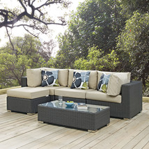 Sojourn 5 Piece Outdoor Patio Sunbrella Sectional Set Canvas Antique Beige EEI-2 - £1,824.41 GBP