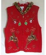 Reindeer Zip Front Hoodie Sweater UGLY Christmas WINNER Sleeveless Cardi... - $36.48 CAD