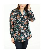 TOMMY HILFIGER Sheer Navy Floral Casual Long Sleeve V Neck Blouse Top, S... - $318.67 MXN