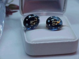 Vintage Murano Glass Clip On Earrings Blue Polka Dot w/Gold Mermaid Lamp... - $24.74