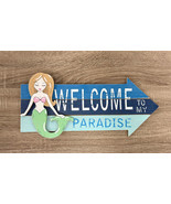 Welcome to my Paradise Mermaid Sign, 16&quot; x 8&quot; wooden Mermaid Sign - £9.75 GBP