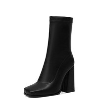 New Chelsea Women Ankle Boots Fashion Square Toe Back Zippers Ladies Elegant Sho - £68.82 GBP