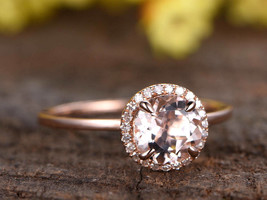 1.38Ct Round Cut Peach Morganite Halo Style Engagement Ring 14k Rose Gold Over - £60.11 GBP