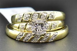0.95Ct Round Cut Diamond His Hers Wedding Trio Ring Set 14K Yellow Gold Finish - £111.47 GBP