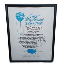 1980 Signed Commendation FIrst Transcontinental Balloon Flight Maxie And... - £208.17 GBP