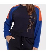 RALPH LAUREN Color Block Navy Orange Logo Cropped Sweatshirt Size XL Lou... - $37.74