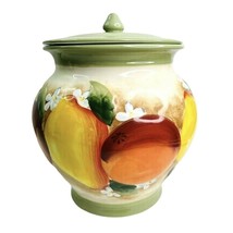 Cookie Jar Nonni&#39;s Kitchen Canister Green Hand Paint Fruit &amp; Flowers 10” - $32.73