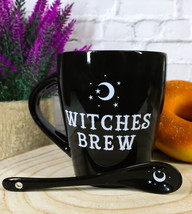 Witchcraft Wicca Witches Brew Crescent Moon And Stars Coffee Mug And Spoon Set - £16.05 GBP