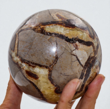 105mm Yellow &amp; Grey SEPTARIAN Crystal Sphere Healing Chakra Stone Decor ... - $111.99