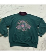 Womens Vintage 90s Pullover Sweatshirt Size L Green Purple Turtleneck Fl... - $47.37 CAD