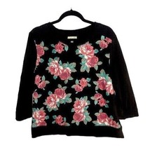 Princess Vera Wang Black Floral Sweater Top Size XL 3/4 Sleeve Quilted Shoulders - $13.97