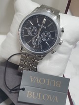 Bulova Men&#39;s 96A211 Stainless Chrono Black Dial Bracelet Watch - Silver-Tone - £98.58 GBP