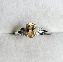 Brazilian Citrine / White Zircon Ring in Platinum Over Sterling 1.15 ctw Size 8 - £16.40 GBP