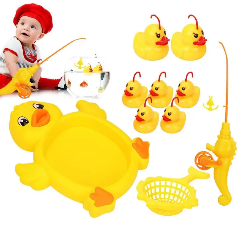 9Pcs/Set Mini Floating Duck Fishing Bath Toy Set Of 1 Fishing Pole And 7 Rubber - £25.43 GBP+
