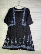 French Connection Black Embossed Brocade Blue Embroidered Floral Dress Size 6 - £21.92 GBP