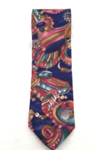 Vintage  Rooster Men&#39;s Tie Classic  Multicolor  on Blue Abstract Made in the USA - £11.78 GBP