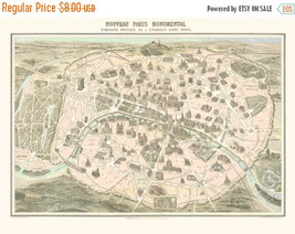 Antique map of Paris 1860 - 496 x 365 stitches - Cross Stitch Pattern L277 - £2.98 GBP