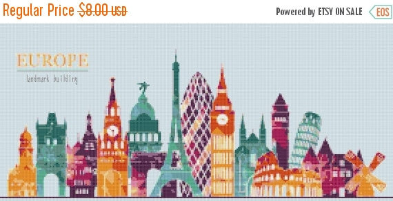 counted Cross Stitch Pattern Europe landmark building 276 x 125 stitches BN1163