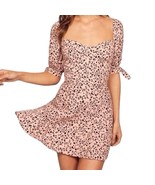 Reformation Quin Pink Black Leopard Print Tie Short Sleeve Mini Dress si... - $1,088.42 MXN