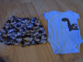 Infant Size 0-3-6 Months Camouflage Dinosaur Dino Print Shorts &amp; One-Pie... - £7.87 GBP