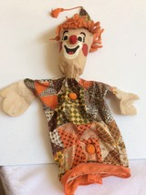 VTG 1950&#39;s Cotton dress Cloth Head painted face friendly Clown Hand Puppet - $24.75