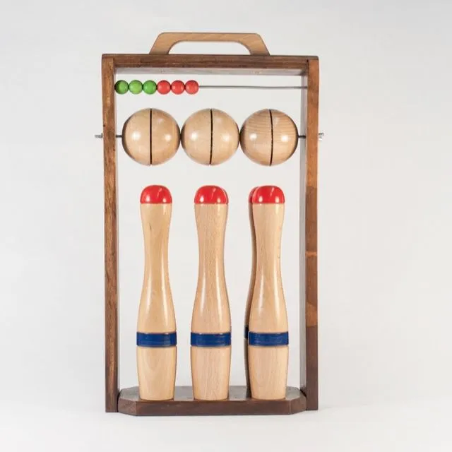 Bowling set with wooden frame - $90.01 CAD