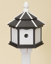 3 Room Hexagon Birdhouse Large Black &amp; White Amish Handmade Recycled Bird Post - £134.26 GBP