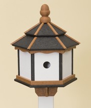 3 Room Hexagon Birdhouse Big Amish Handmade Recycled Poly In Black Cedar &amp; White - £134.26 GBP