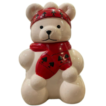 Ceramic White Bear With Red Hat and Scarf Cookie Jar, Detachable Bear Head Cover - £23.39 GBP