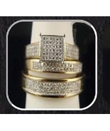 14K Yellow Gold Plated 3.00 CT. T.W. Diamond Ring Trio Wedding Band Set - £109.32 GBP
