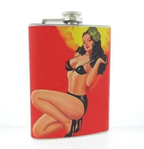Flask 8oz Stainless Steel Sexy Pinup Girl Design 108 Drinking Whiskey - £11.80 GBP