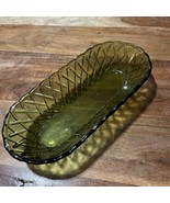Indiana Glass Avocado Green Oblong Pretzel Pattern Celery/Bread Dish - $12.99 CAD