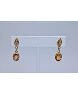 Fine 18K Yellow Gold Orange and Clear Stone CZ Dangle Earrings - £182.29 GBP