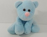 Kellytoy plush blue small teddy bear pink nose white sheer ribbon bow - $15.58