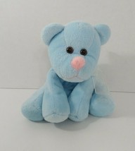 Kellytoy plush blue small teddy bear pink nose white sheer ribbon bow - £12.25 GBP