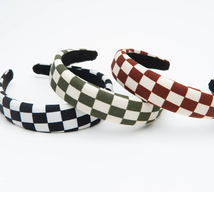 Set of 3 Checkered Headband Soft Fabric Padded Black, Brown and Green - $24.75