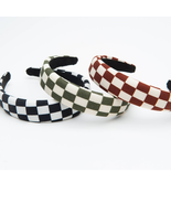 Set of 3 Checkered Headband Soft Fabric Padded Black, Brown and Green - €21,27 EUR