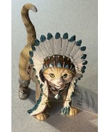 Hamilton Collection Cat Figurine Chief Runs With Paws Headdress Feathers... - £13.97 GBP