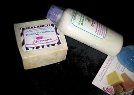 Homemade Natural Honey Oatmeal Bath Soap &amp; Face / Body Lotion Combo- Unscented - £9.04 GBP