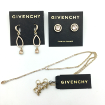 GIVENCHY peachy pink crystal earrings &amp; Y choker necklace set - 3 pc gold-tone - £48.11 GBP