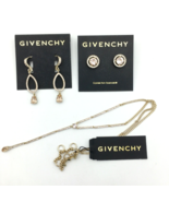 GIVENCHY peachy pink crystal earrings &amp; Y choker necklace set - 3 pc gol... - £46.91 GBP