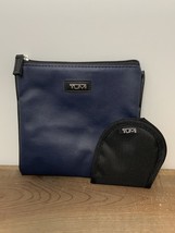 TUMI Toiletry Bag &amp; Eye Mask Vegan Blue Faux Leather Vertical Style 6.75... - $19.75