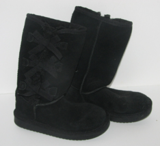 UGG Kookaburra Black Boots Black Suede Pull On Sheepskin Child Size 12 - $24.73
