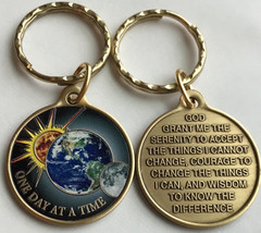 Color Universe One Day At A Time Bronze Keychain Serenity Prayer Earth M... - $16.98