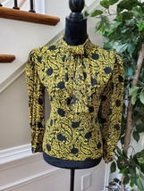 VTG Penni Anna Black &amp; Yellow Polyester Long Sleeve High Neck Casual Blouse M - $28.00